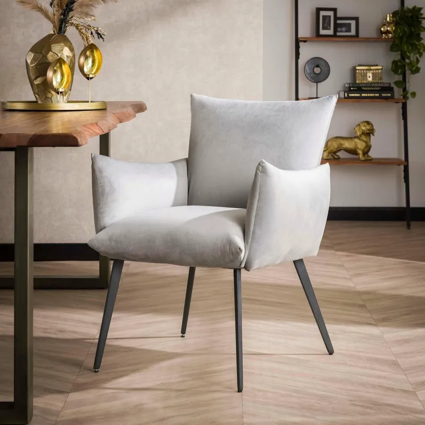 WoonStijl Eettafelstoel Lobby velvet zilverkleurig