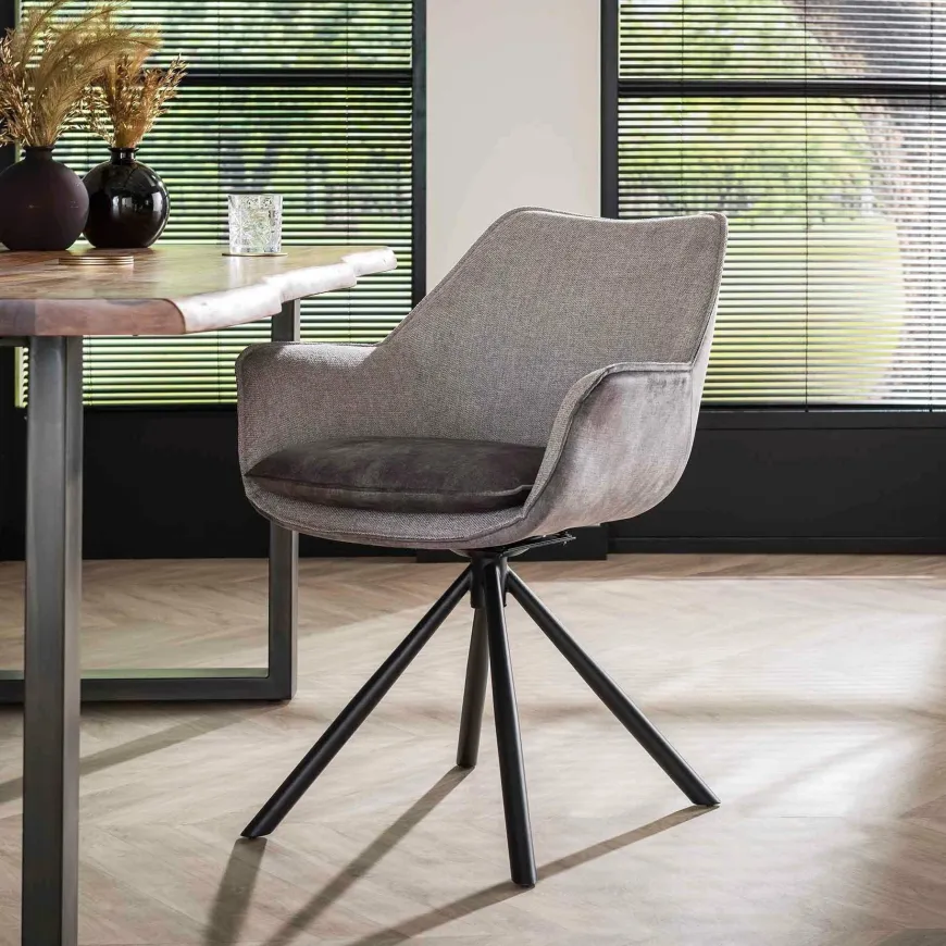 WoonStijl Eettafelstoel two-tone draaibaar zilverkleurig mix
