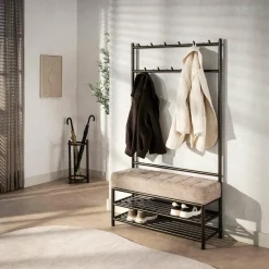 WoonStijl Garderobebank Luno 6+5 haken bruin