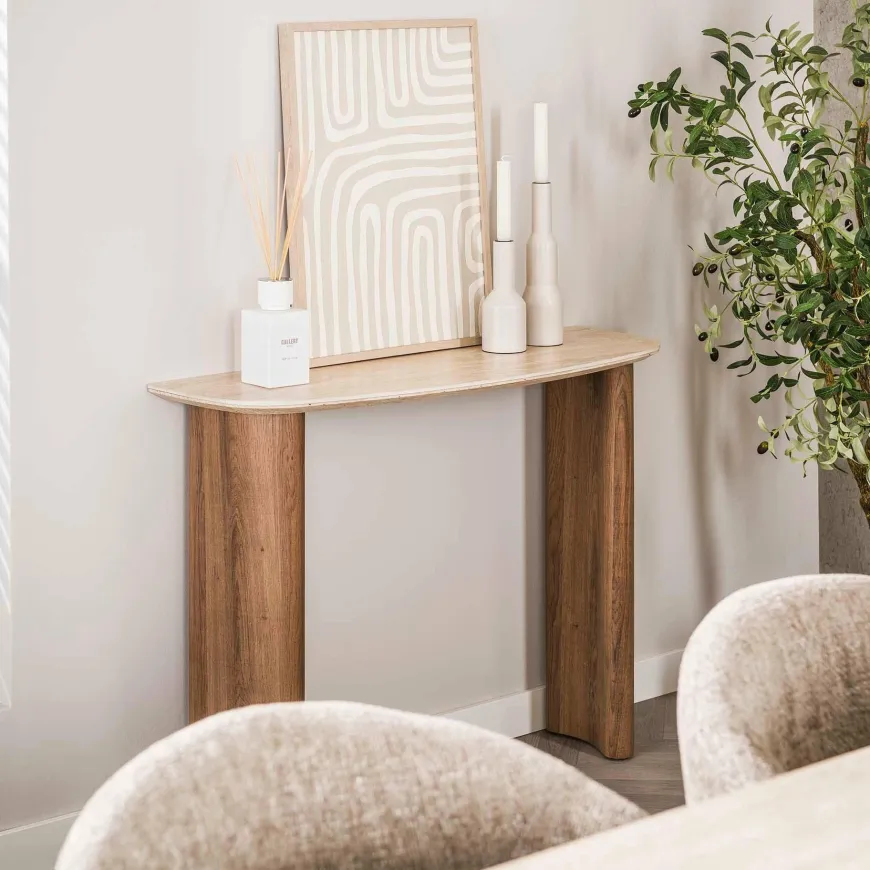 WoonStijl Hal-/kaptafel Romano Curvo Keramiek travertin