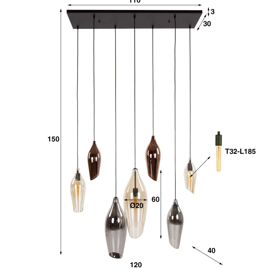 WoonStijl Hanglamp 4+3 cocoon mix glass