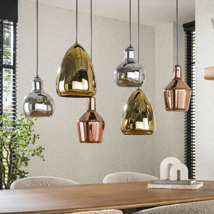 WoonStijl Hanglamp 3+3 mix glass tricolore