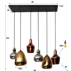 WoonStijl Hanglamp 3+3 mix glass tricolore
