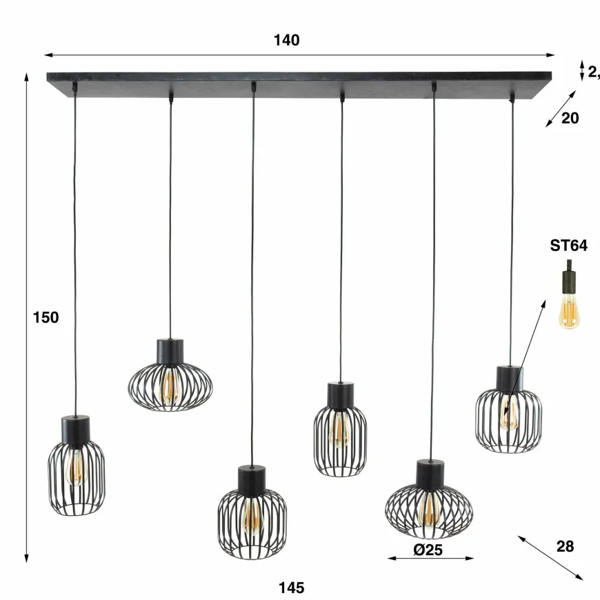 WoonStijl Hanglamp 3+3 mix metal