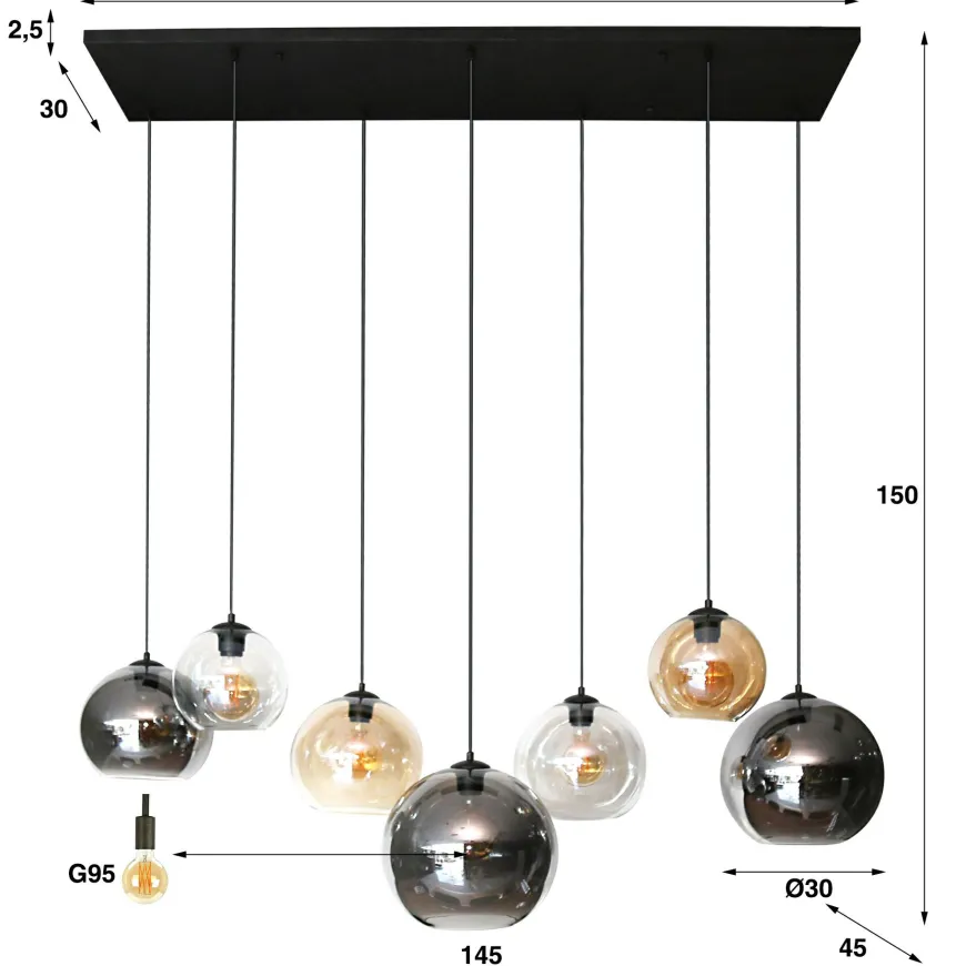 WoonStijl Hanglamp 4+3 multi globe XL