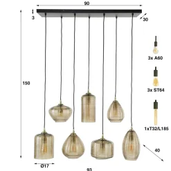 WoonStijl Hanglamp 4+3 stripe glass horizontal