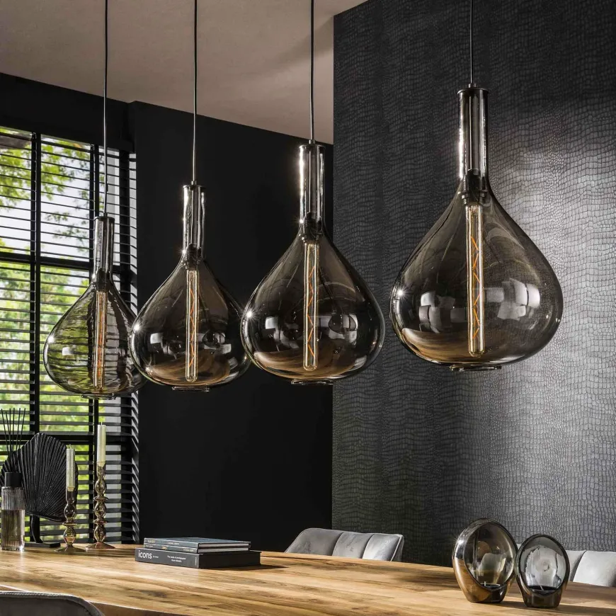 WoonStijl Hanglamp Drop smoke glass met 4 lampen