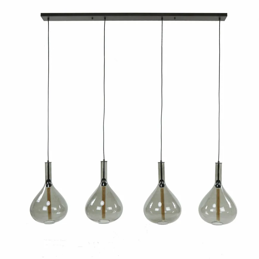 WoonStijl Hanglamp Drop smoke glass met 4 lampen