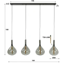 WoonStijl Hanglamp Drop smoke glass met 4 lampen