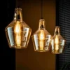 WoonStijl Hanglamp 3L amber glas kegel / Oud zilver