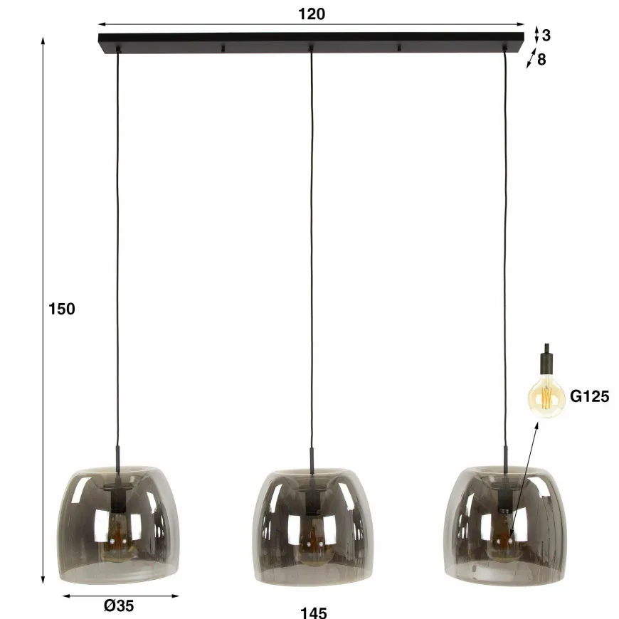 WoonStijl Hanglamp 3L drift glass