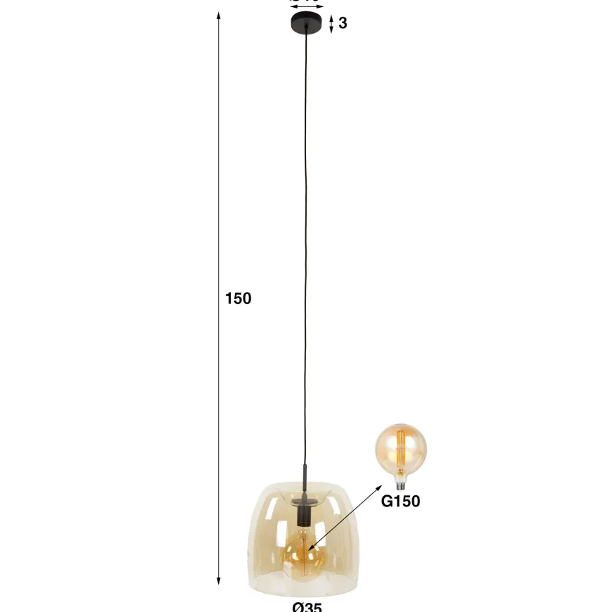 WoonStijl Hanglamp 1L drift glass Amber