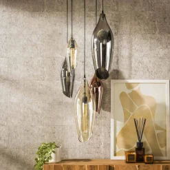 WoonStijl Hanglamp 5L getrapt cocoon mix glass