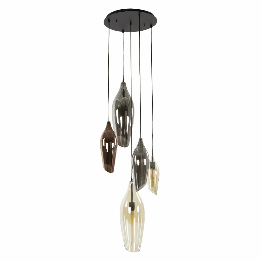 WoonStijl Hanglamp 5L getrapt cocoon mix glass