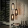 WoonStijl Hanglamp 3L getrapt smoke glas-geperforeerd staal