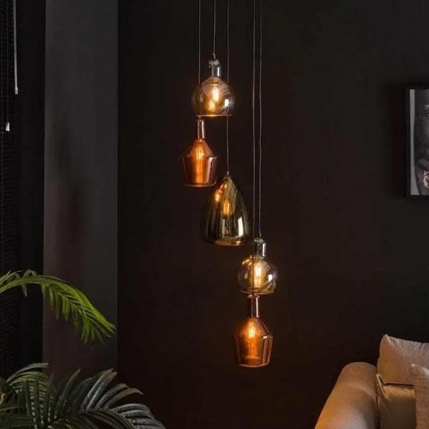 WoonStijl Hanglamp 5L getrapt mix glass tricolore