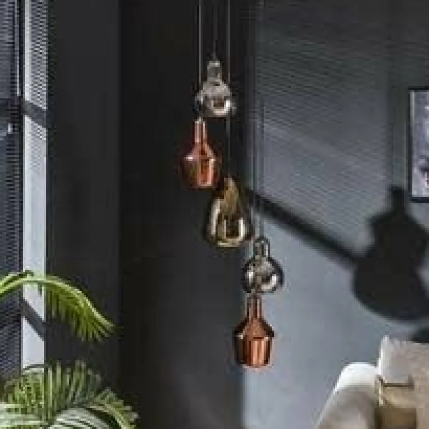 WoonStijl Hanglamp 5L getrapt mix glass tricolore