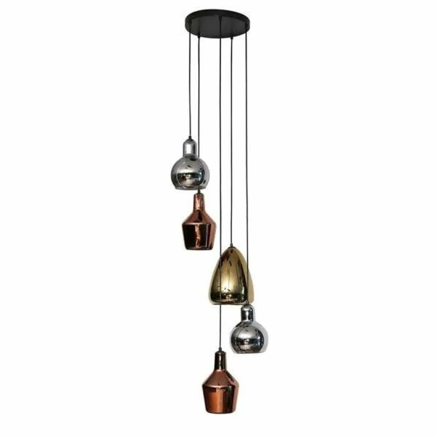 WoonStijl Hanglamp 5L getrapt mix glass tricolore