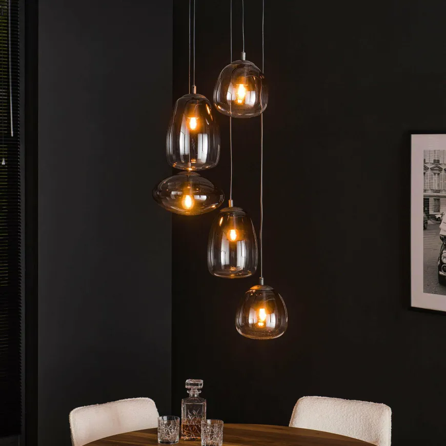 WoonStijl Hanglamp 5L getrapt mix glass shaded