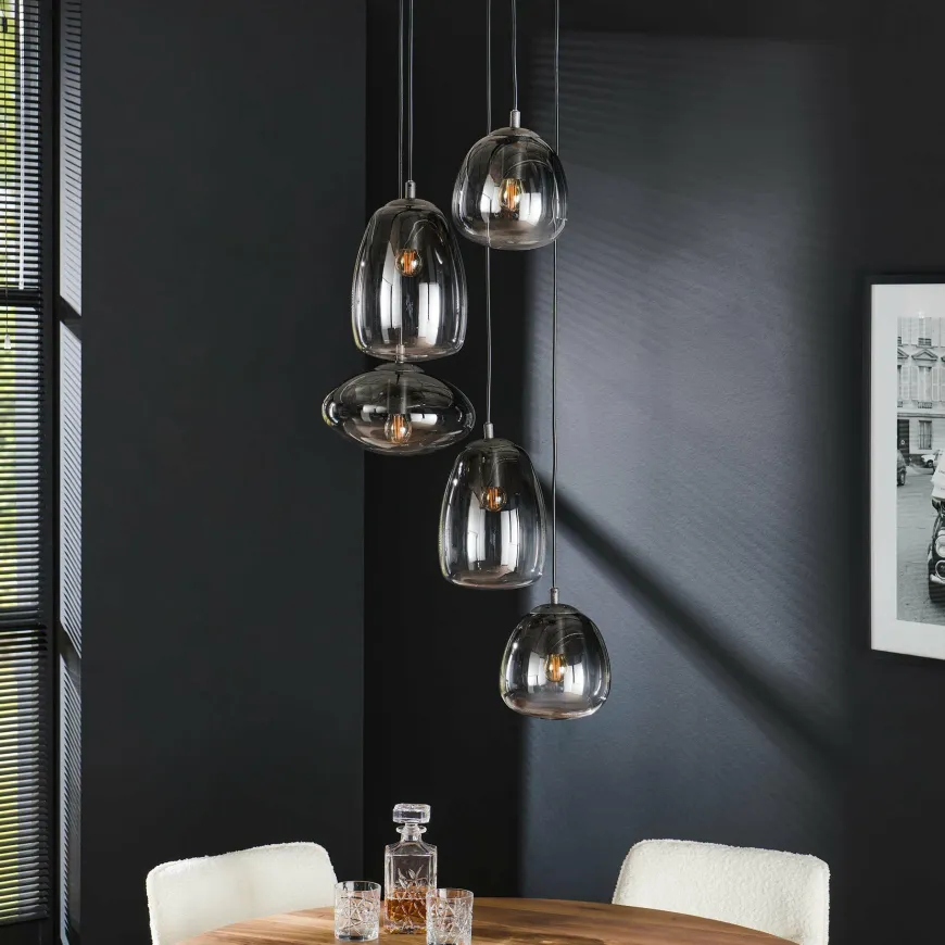 WoonStijl Hanglamp 5L getrapt mix glass shaded