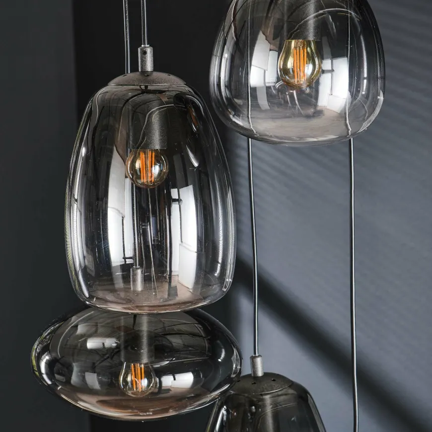 WoonStijl Hanglamp 5L getrapt mix glass shaded