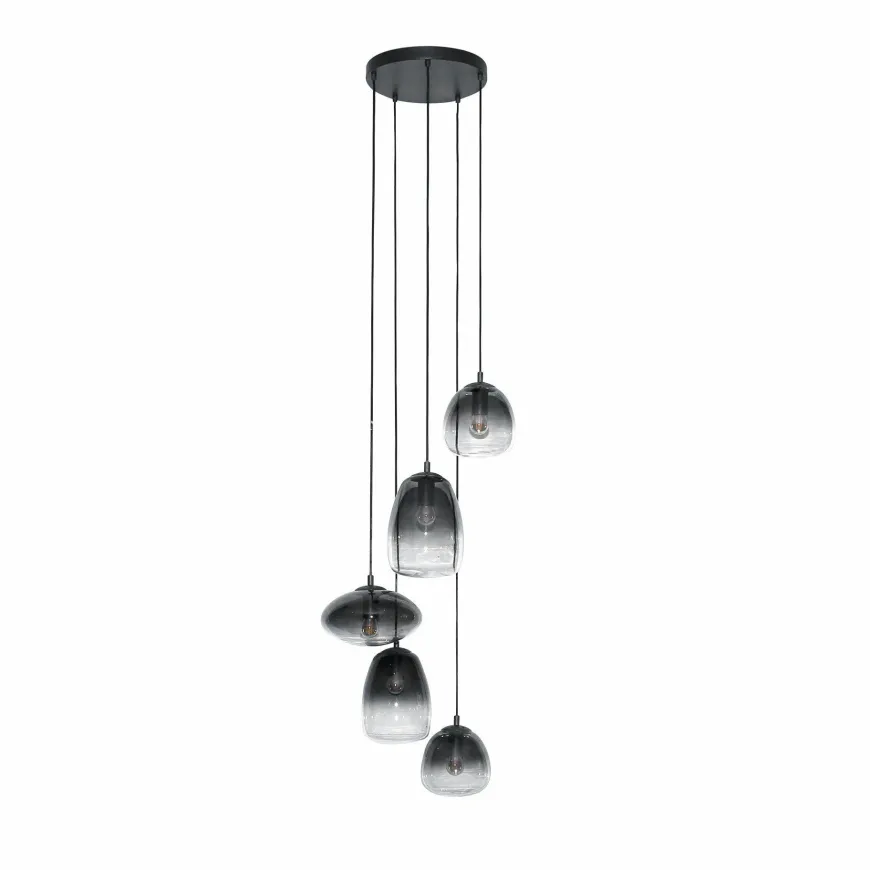 WoonStijl Hanglamp 5L getrapt mix glass shaded