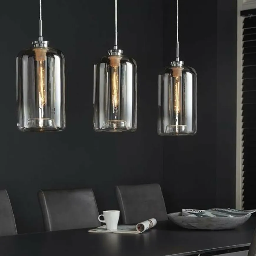 WoonStijl Hanglamp 3L Glass Metallic Grey