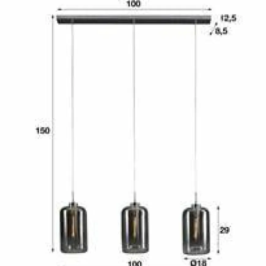 WoonStijl Hanglamp 3L Glass Metallic Grey