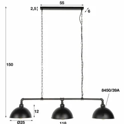 WoonStijl Hanglamp 3L Halfronde Kap-Industrial Tube