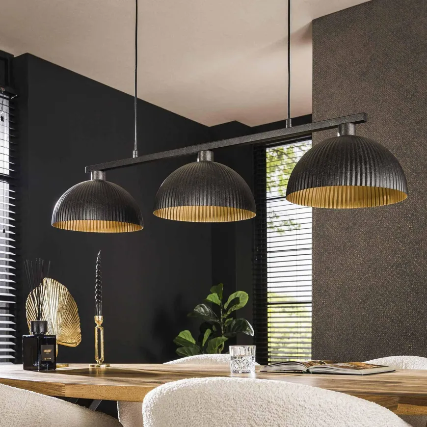 WoonStijl Hanglamp 3L halfronde kap-ribbel