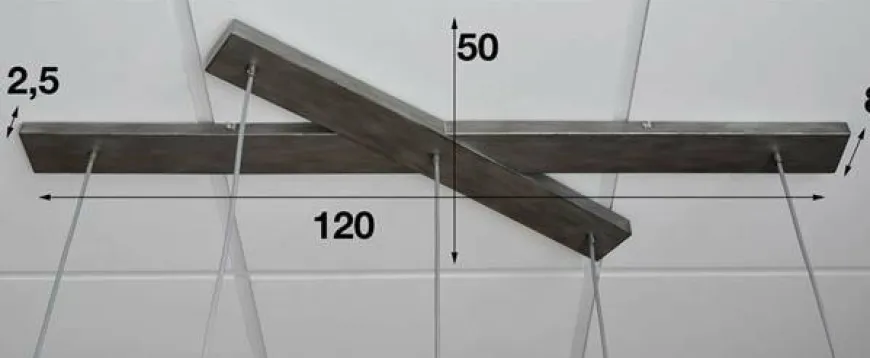 WoonStijl Hanglamp 5L met crossbar en old silvery mirror inside. / Old silvery finish