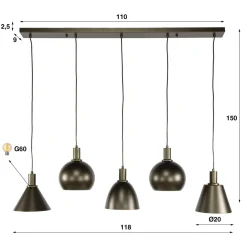 WoonStijl Hanglamp 5L Metallo mix Sienna bruin