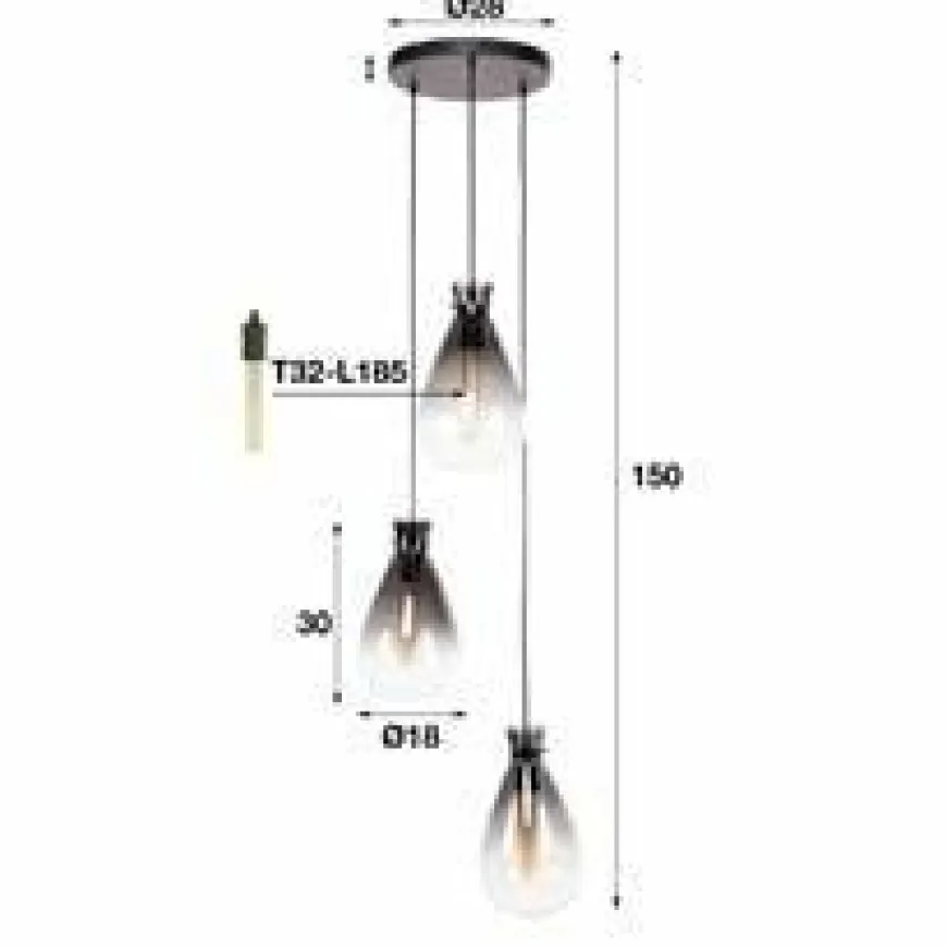 WoonStijl Hanglamp 3L nugget shaded