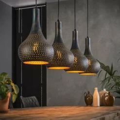 WoonStijl Hanglamp 4L Punch Kegel zwart-bruin