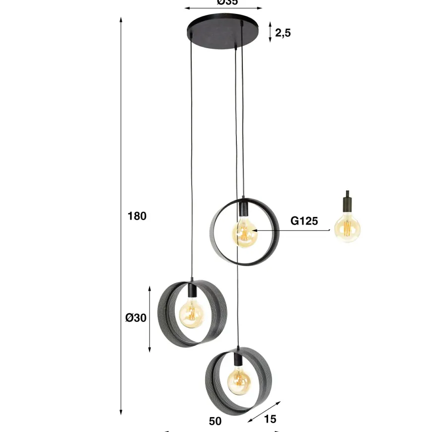 WoonStijl Hanglamp 3L ring geperforeerd