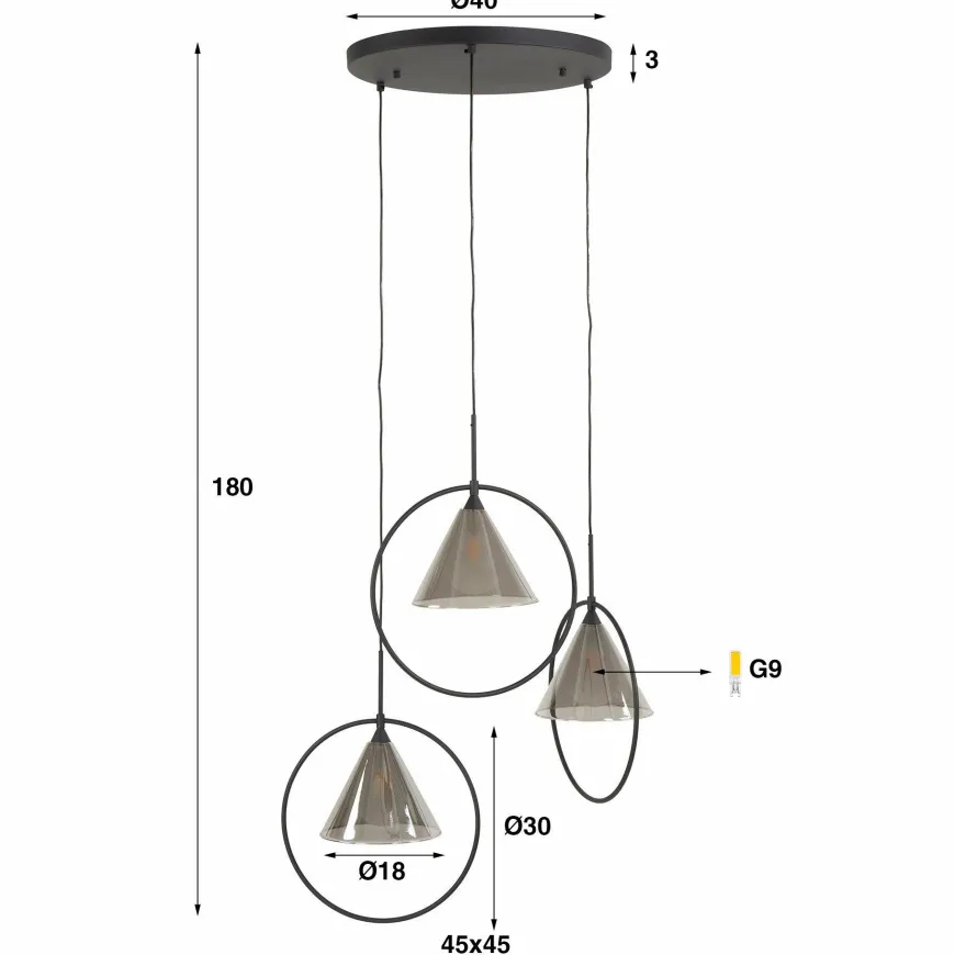 WoonStijl Hanglamp 3L ring getrapt tapse kap (G9)