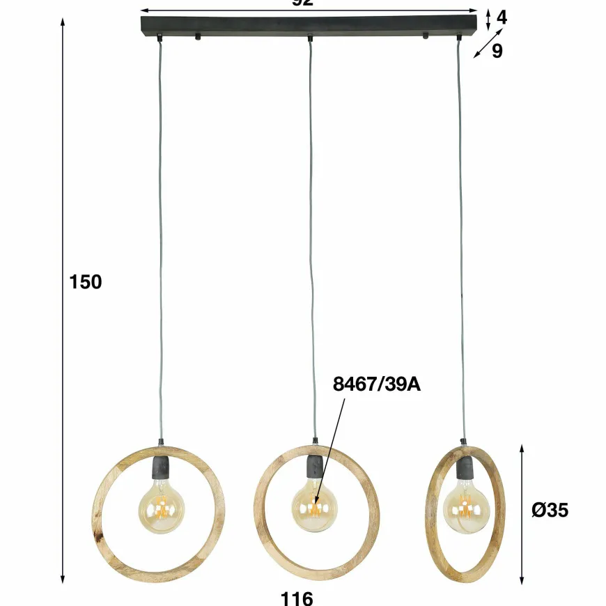 WoonStijl Hanglamp 3L round wood