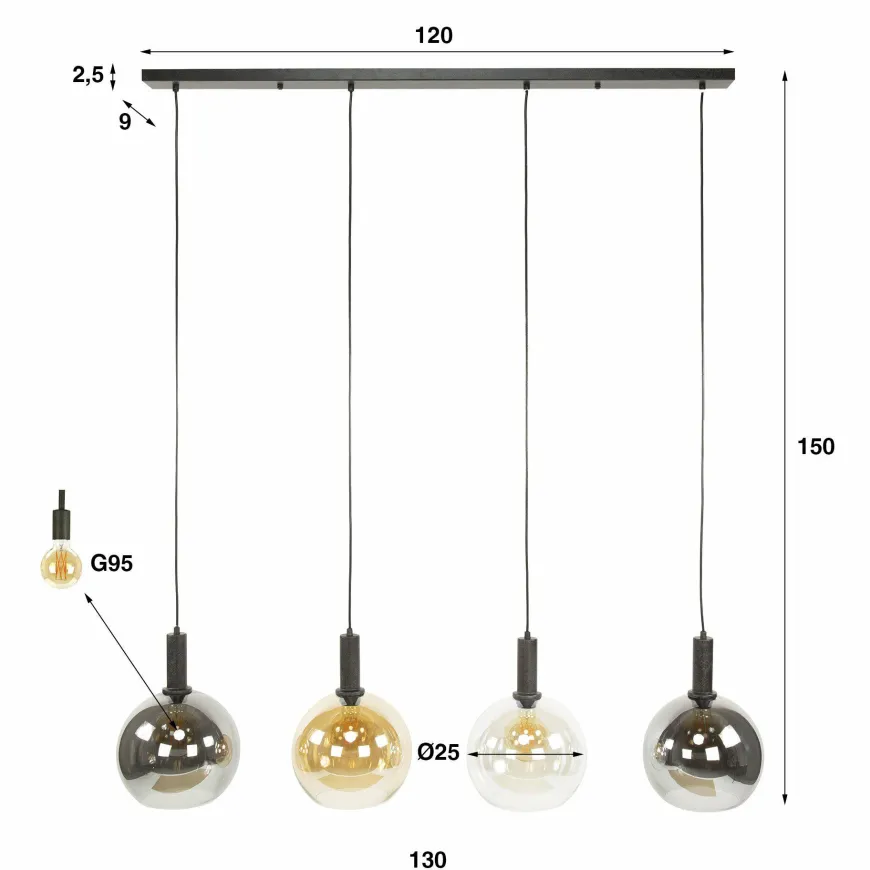 WoonStijl Hanglamp 4L Sfera tricolore