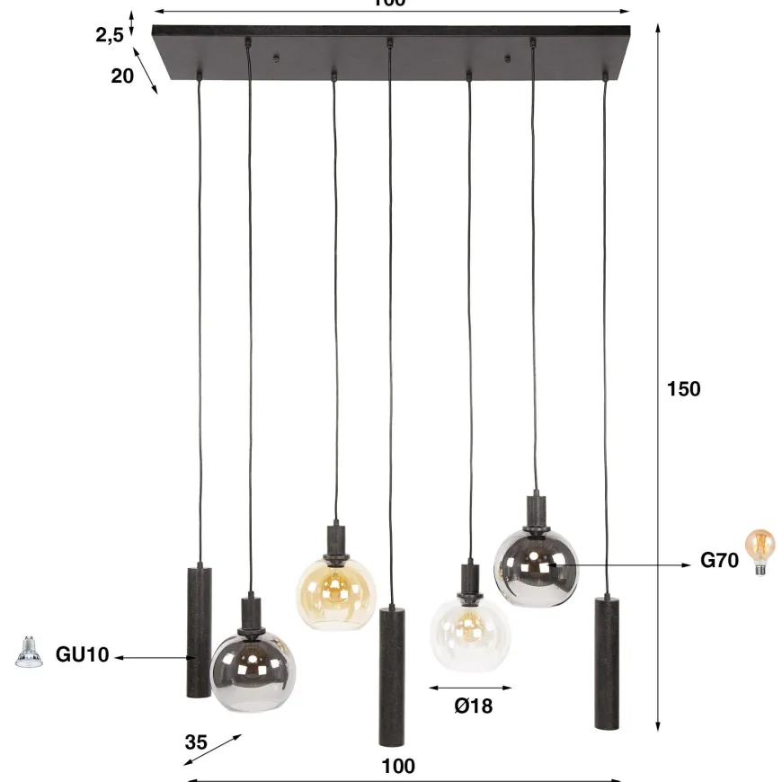 WoonStijl Hanglamp 4+3L Sfera tricolore