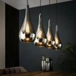 WoonStijl Hanglamp 4L silver drop glass
