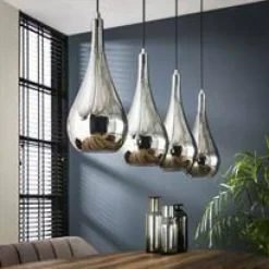 WoonStijl Hanglamp 4L silver drop glass