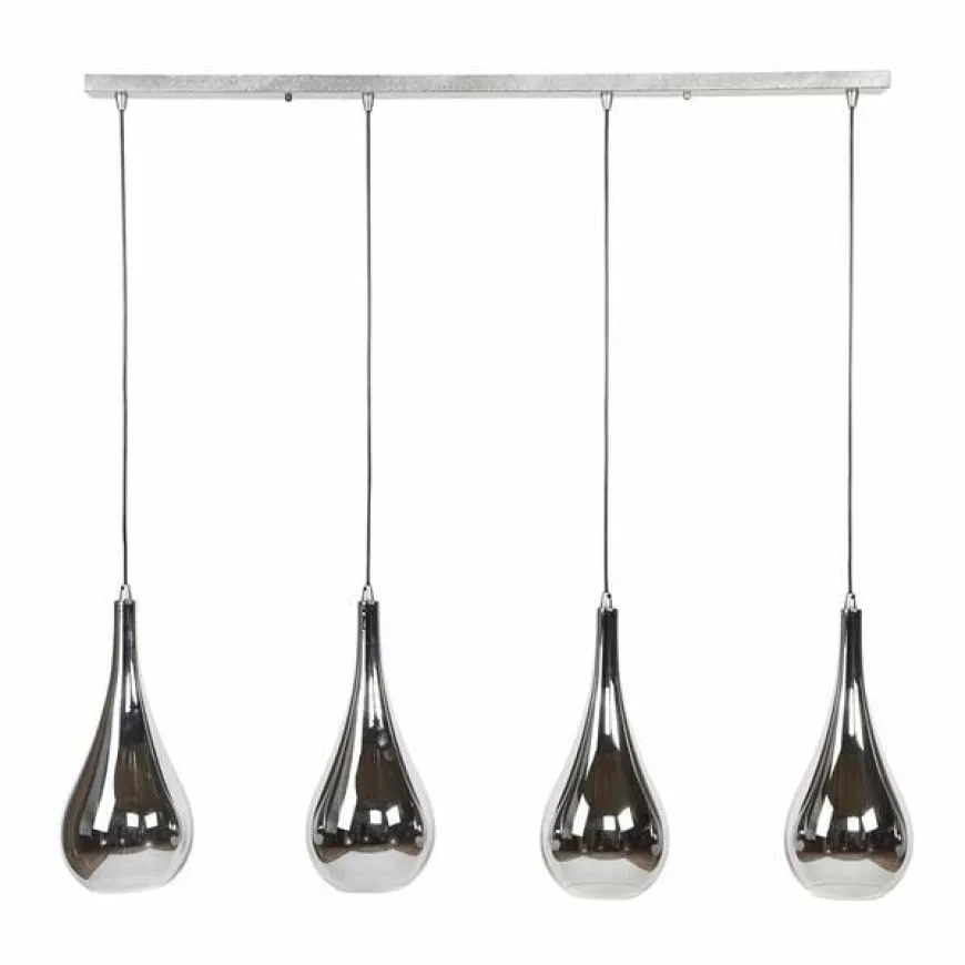 WoonStijl Hanglamp 4L silver drop glass