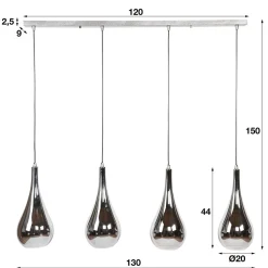 WoonStijl Hanglamp 4L silver drop glass