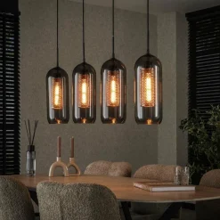 WoonStijl Hanglamp 4L smoke glas-geperforeerd staal