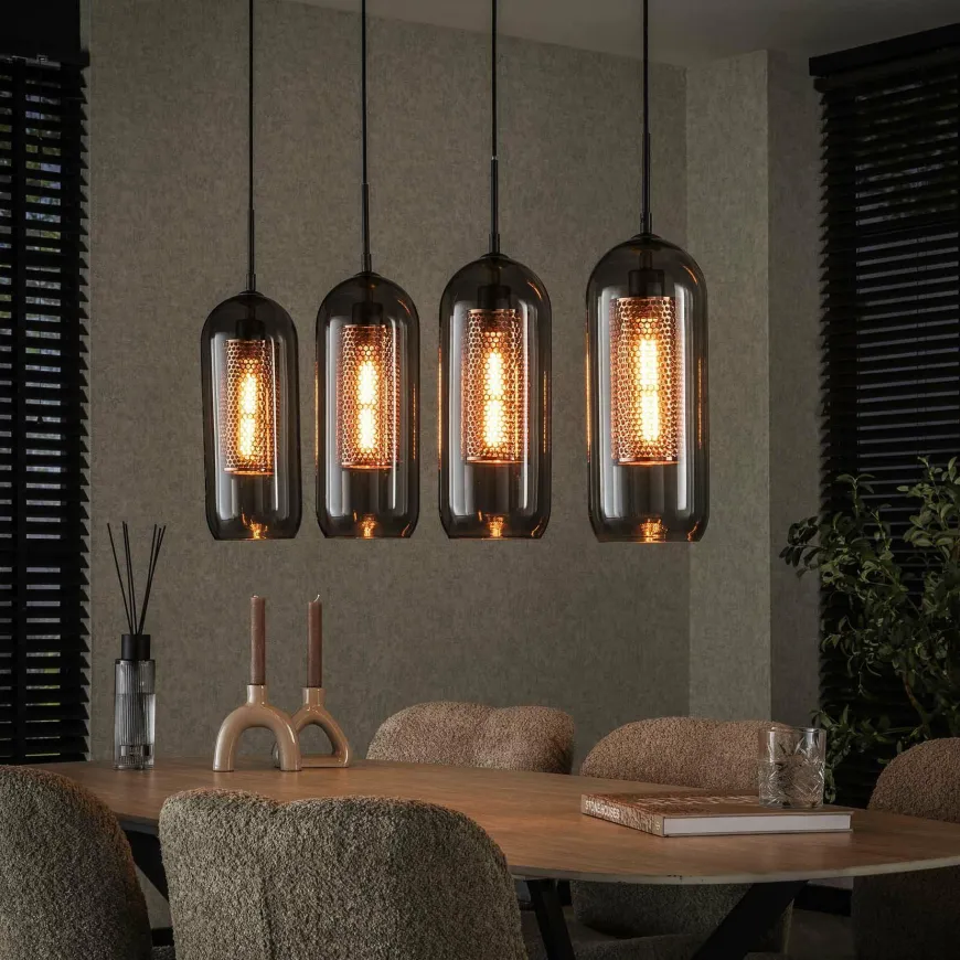 WoonStijl Hanglamp 4L smoke glas-geperforeerd staal