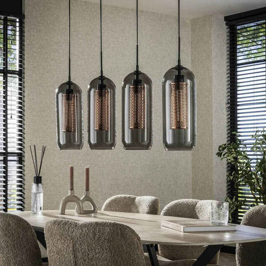 WoonStijl Hanglamp 4L smoke glas-geperforeerd staal