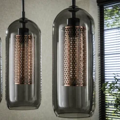 WoonStijl Hanglamp 4L smoke glas-geperforeerd staal