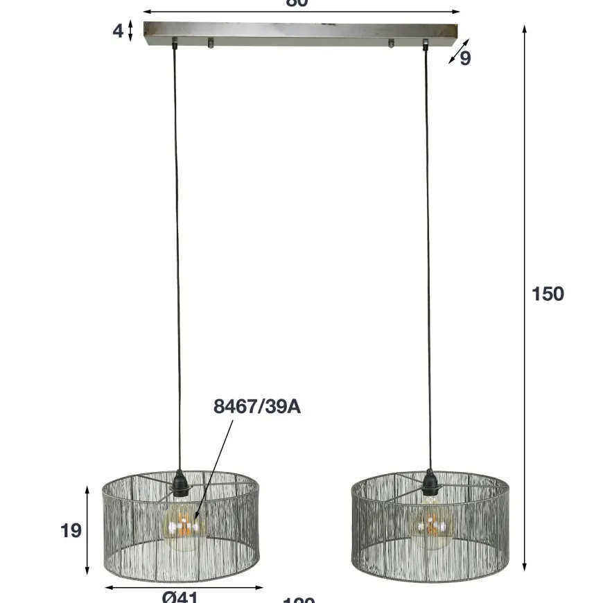 WoonStijl Hanglamp 2L stringshade metal