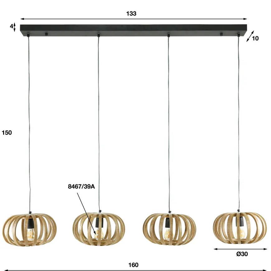 WoonStijl Hanglamp 4L stripes