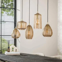 WoonStijl Hanglamp 5L Stripe glas horizontaal